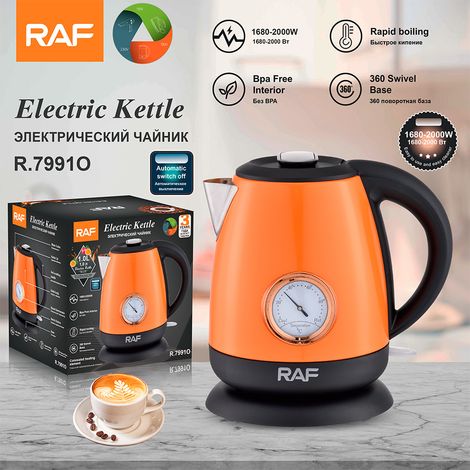 Bouilloire électrique (Orange) 1 L, conforme aux normes européennes, avec revêtement intérieur en acier inoxydable, chauffe rapide et arrêt automatique. (1/4)