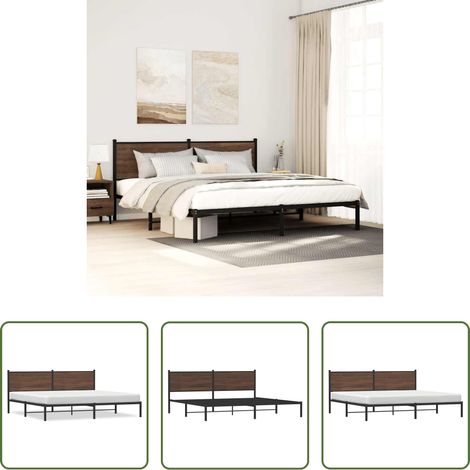 Metallbettgestell - Metallbett ohne Matratze Braun Eichen-Optik 193x203 cm (1/5)