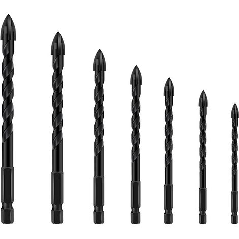 Set de mèches multifonctions 3-12 mm, diamant triangulaire, carrelage, béton, brique, verre, métal, 7 pièces (3,4,5,6,8,10,12 mm) (1/5)