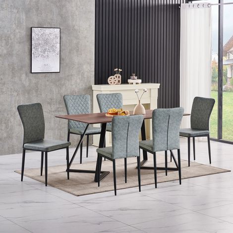 AINPECCA OAK Dining Table Set and 6 Grey pull-up Leather chairs kitchen table set UK (1/5)