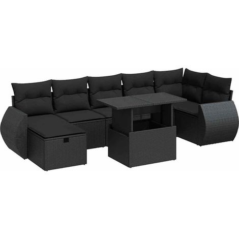 Set de sofás de jardín y cojines 8 piezas ratán sintético negro vidaXL (1/5)