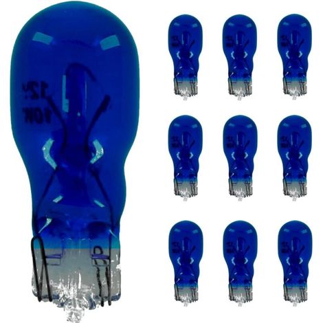 10x Ampoule 12V 10W T13 W2.1x9.5d clignotant latéral voiture moto scooter éclairage goutte d'eau lampe tableau bord indicateur, bleu (1/5)