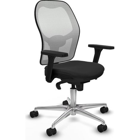 Jorquera sincro malla blanca similpiel negro brazos 3D base aluminio ruedas 65mm nailon (1/5)