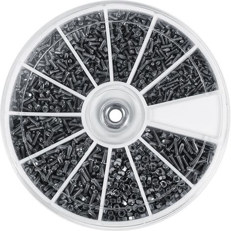 Jeffergarden Assortiment de 600 petites vis et boulons (12 types différents) avec boîte de rangement pour montres et lunettes (1/5)