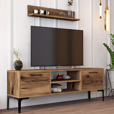 Parete Equipable Orago, Mueble Sala Modular, 3 Estantes, 4 Compartimentos, Nogal Marrón (1/5)