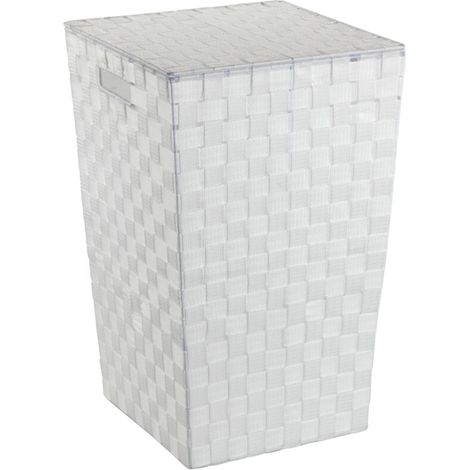 Panier à linge carré 48L en polypropylène effet tressé – Dimensions 33 x 53 x 33 cm – Couvercle et poignées pour transport facile – Blanc (1/5)