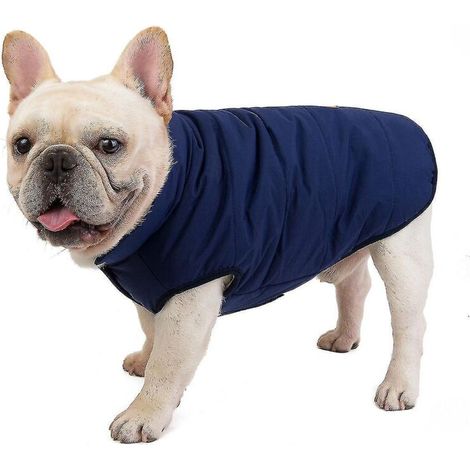 Vêtements pour bouledogue - Gilet en coton à boutons - Veste pour chien - Accessoires pour animaux de compagnie - Taille L - Bleu foncé (1/3)