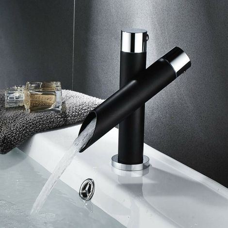 Robinet de salle de bain noir mat lavabo cascade lavabo mitigeur design moderne laiton (1/4)