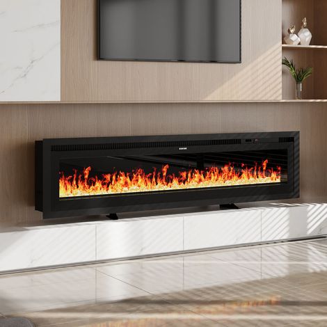 60 Inch Electrical Fireplace with Remote, 12 Vibrant Flame Colours, Adjustable Heating Modes, and Safety Features (1/3)