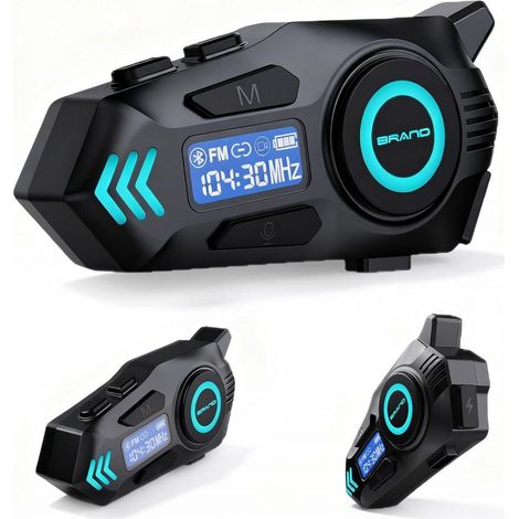 Motorrad-Headset, Motorradhelm Bluetooth 5.4, Helm-Kopfhörer mit Gegensprechanlage in 500 m Reichweite, IPX8-Gegensprechanlagen-Headset mit Digitalanzeige/HiFi/Sprachassistent/FM (1 Stück) (1/5)