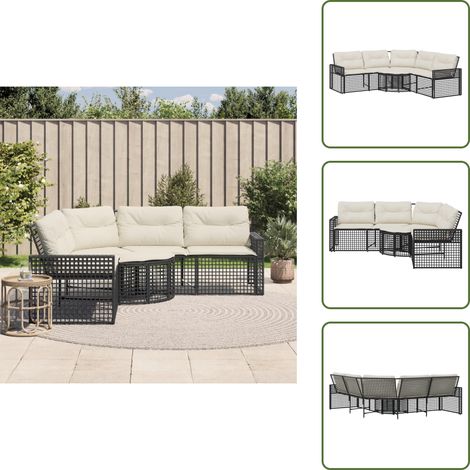 Gartensofa in L-Form mit Kissen und Fußbank Schwarz Poly Rattan - Gartensofa - Gartensofas - Outdoor Sofa - Terrassensofa (1/5)