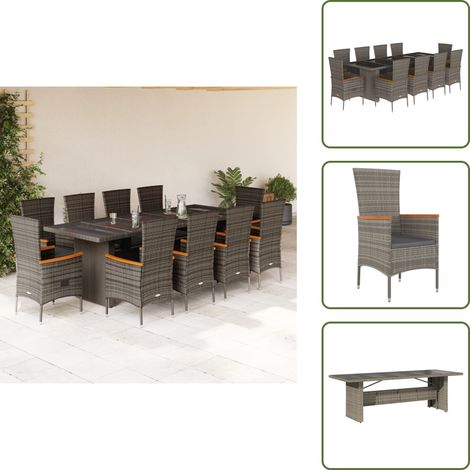 Ensemble à manger de jardin 11pcs avec coussins gris poly rotin - Meubles De Jardin - Salon De Jardin - Set De Jardin - Table De Jardin - Chaises De Jardin