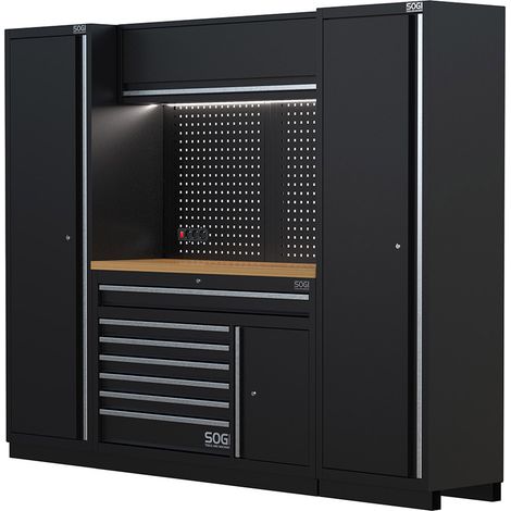 Arredamento modulare per officina e garage SOGI ARR-OFF-2560-L - piano in legno - 2560x465x2000 mm (1/5)