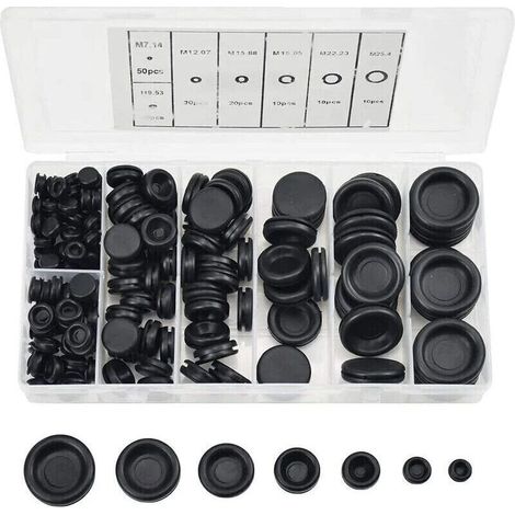 Passe Fils Caoutchouc à 7 Tailles Bouchons en Caoutchouc, Bouchon de Trou Avec Boîtier D'organisateur Kit de Joint de Bague de Fil électrique pour Voiture D'eau Pompe 170 Pcs (1/4)