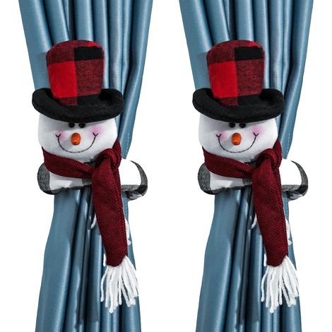 Cierre Para Cortina Navideño - Ciervo Y Muñeco De Nieve - Adorno 3D De Felpa - Para Hogar Oficina Café - Pack De 2 Unidades (1/3)