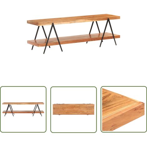 The Living Store Meuble TV 160x40x50 cm Bois d'acacia solide - Meubles Tv - Meuble Tv Bois - Meuble Tv Acacia - Meuble Tv Industriel - Rangement Media (1/5)