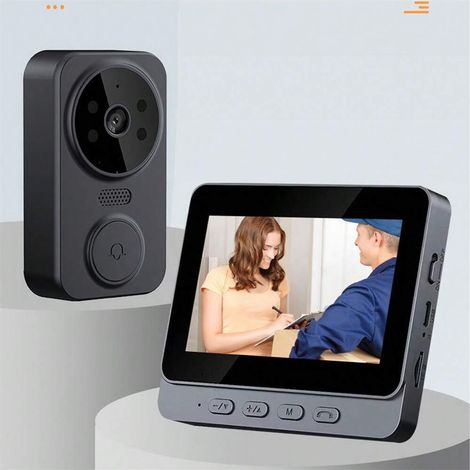 Visiophone sans fil avec sonnette vidéo, vision nocturne infrarouge, caméra 1080P grand angle, interphone bidirectionnel haute fidélité, WiFi 2,4 GHz, port Type C (1/5)