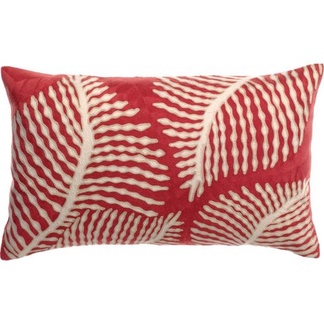 Coussin Décoratif Brodé Motif Feuillage 100% Coton Coloris Papaye 30 x 50 cm avec Zip Invisible - PANGIVO