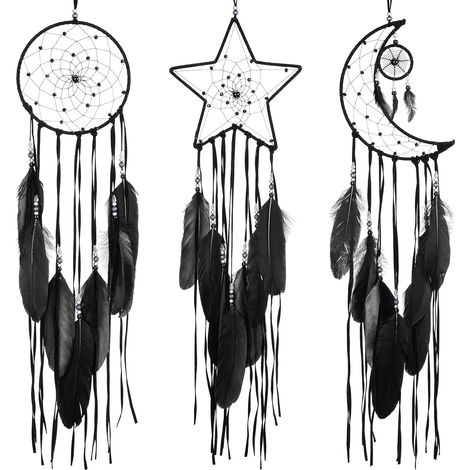 Dream Catcher - Moon Sun Star Design - Handmade Wall Hanging Decoration - 20 Cm Diameter - Set Of 3 (1/5)