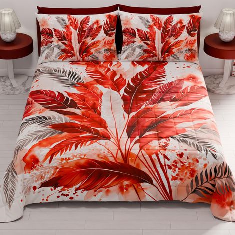 Couvre-lit d'été 260x270 cm 100 g/m² Double Face, Couette légère pour lit Double, Printemps, Modèle Palmier Rouge, 100% Fabriqué en Italie (1/2)