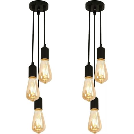 Lot de 2 lustres industriels, suspensions métalliques à 3 têtes, plafonniers vintage, suspensions réglables en hauteur, luminaires îlot (sans ampoule) (1/5)