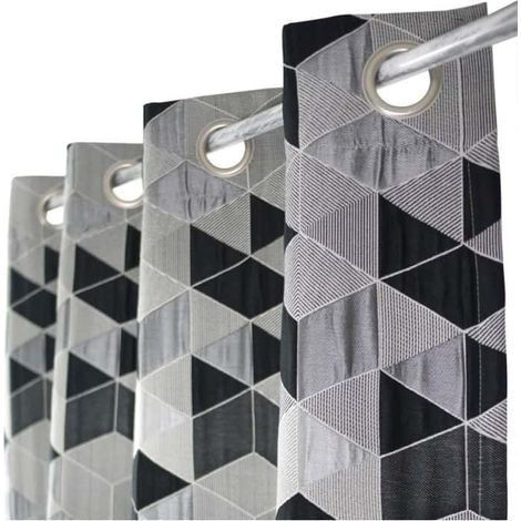 Rideau contemporain et vintage motif cube - 135x250cm - Gris
