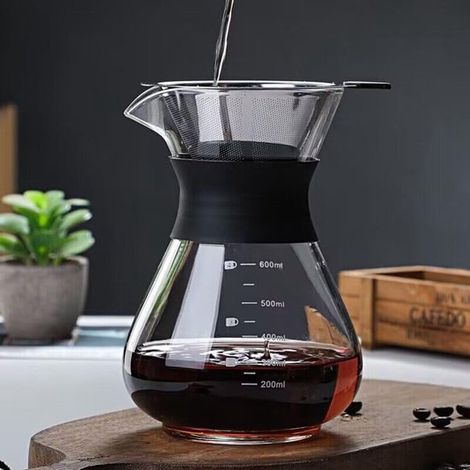 Kaffeebereiter mit Filter Perfekter Geschmack ohne Filterpapier Doppelter Edelstahlfilter Hitzebeständiges Borosilikatglas Manuelle Kaffeemaschin (1/5)