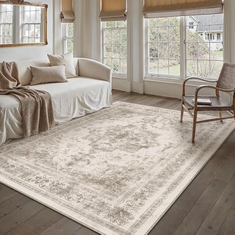 Beige Vintage Tapis Salon 180x270cm Lavable en Machine Rug AntidéRapant Carpet,Chambre Adulte Grand Rugs,Descente de Lit,Interieur Doux Poil Ras,Salle a Manger Carpets,Bureau (1/5)