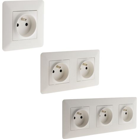 Zenitech – Prise de courant 2P+T 16A – Set de 3 prises : simple, double, triple – Installation encastrée – Puissance 3680W sous 230V