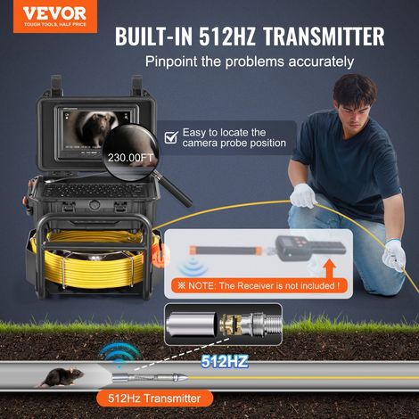 Caméra Inspection Canalisation 70 m Endoscope Drain Auto-nivellement, avec Émetteur 512 Hz, Compteur de Distance, Écran 9'', Étanch… (1/5)