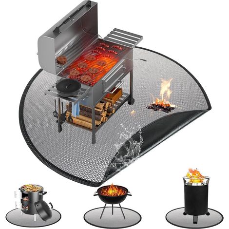 Tapis Barbecue Sol Exterieur,Tapis Ignifuge-La Forme Ronde Mesure 100 CM de Long-Tapis Barbecue Feuille D’Aluminium Simple Face Ignifuge,Tapis Barbecue Sol Résistant au Feu et Aux Taches D’Huile (1/5)