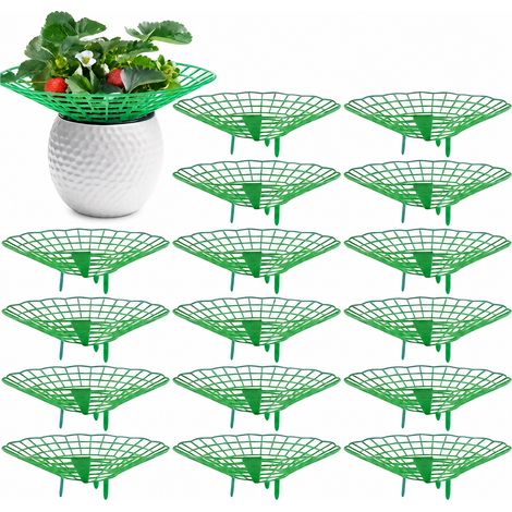 Lot de 16 cadres de support pour fraisiers, berceau de fruits de jardin en PVC vert avec 3 pieds, protège contre la pourriture au sol (1/5)