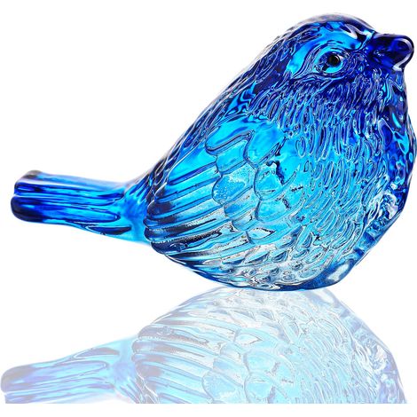 Figurines d'oiseau en verre bleu - Cadeaux pour amoureux des oiseaux, femmes, figurine en verre d'animal, à collectionner pour décor de tablette à domicile (1/5)