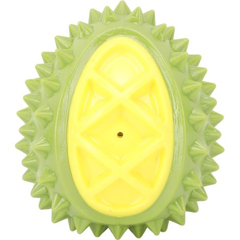 Boule à mâcher pour chien en forme de durian, jouet interactif TPR anti-anxiété avec son, vert, multifonctionnel pour dentition canine. (1/5)