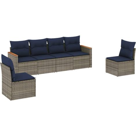 6-teiliges Gartensofa-Set mit Kissen, grau, Polyrattan vidaXL (1/5)