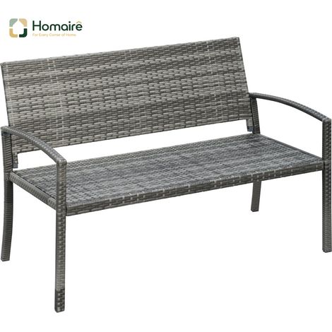 HOMAIRE Gartenbank Rattanoptik mit Stahlrahmen für 2 Personen Balkonbank grau