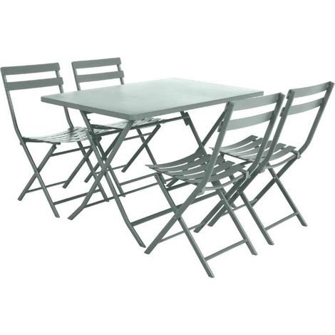Pack Muebles Exterior Plegables Greensboro Mesa Rectangular + 4 Sillas Jardín Terraza Estilo Contemporáneo Color Verde Oliva (1/5)