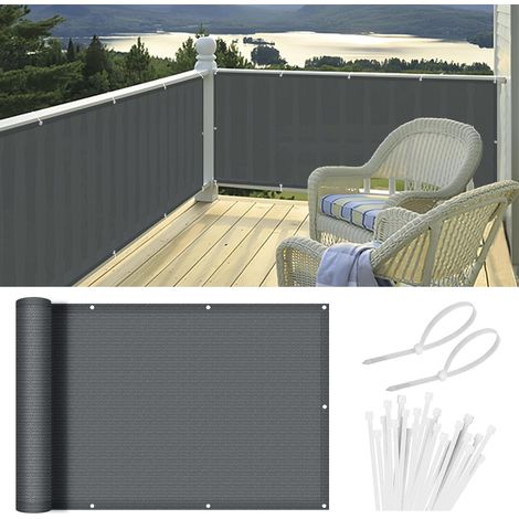 Brise Vue pour Balcon 0.9x3m,HDPE Cache Balcon,Protection 95% UV, Résistant aux Déchirures et au Vent, avec Attaches de Câble, Anthracite (1/5)