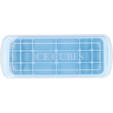 Bac à Glaçons en Silicone avec Couvercle, Moule Rectangulaire Bleu (1/5)