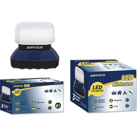 Jupiter Campinglaterne led cree-xpe 150lm - 3 Intensitäten - Widerstandsfähigkeit ipx4 - Betrieb mit 4 Batterien aa (nicht enthalten) - Farbe blau/schwarz