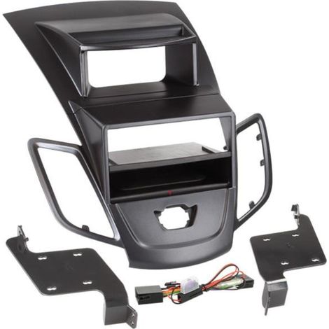 Facade autoradio 2DIN compatible avec Ford Fiesta 08-13 Avec ecran Vide poche Induction Qi Noir