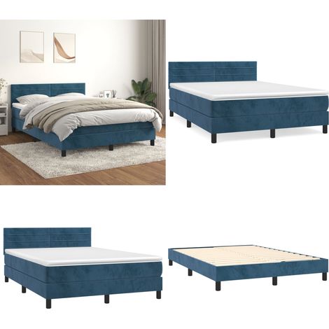 Boxspringbett mit Matratze Dunkelblau 140x190 cm Samt - Boxspringbett - Samtbett - Doppelbett - Liegekomfort - Hochwertiges Bett - Home & Living (1/5)