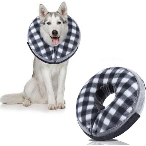 1 cône souple pour animaux, collier de protection post-opératoire, adapté chats et chiens, réglable par tour de cou, design carreaux noirs et blancs (1/5)