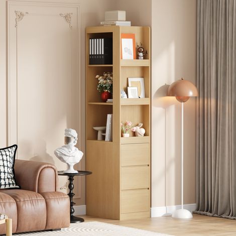Étagère haute 200 cm – Bibliothèque réversible 3 tiroirs & 3 casiers ouverts, 60×40×200 cm, meuble de rangement salle de bain avec dispositif anti-basculement (1/4)