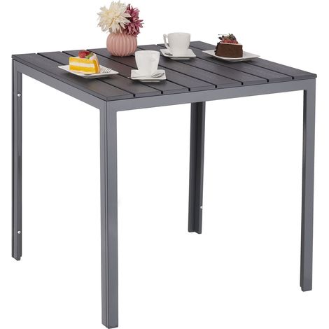 Relaxdays Tavolino da Giardino, HLP: 74x78x78 cm, Tavolo Quadrato da Balcone, Plastica Effetto Legno e Acciaio, Grigio