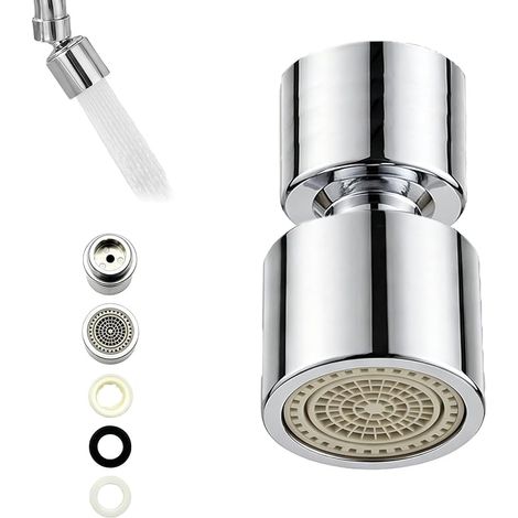 Mousseur Robinet, Aérateur de Robinet Brossé, Embout de Mitigeur pour Robinet de Cuisine avec 2 Jets Orientable à 360°, Buse Filetage M22, Matériau ABS Durable (1/5)