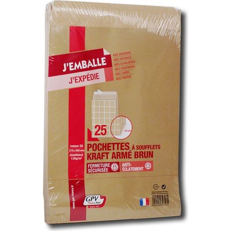 Enveloppes - Kraft armé - 280x375mm - Auto adhésive - A soufflets - Lot de 25 - GPV (1/3)