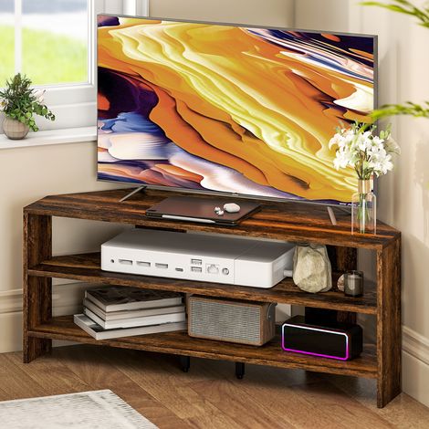 Rustic Brown Corner TV Stand with 2 Open Shelves for 47-Inch Televisions