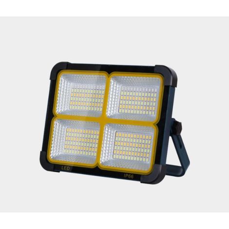 Projecteur LED Rechargeable 100W, Projecteur Chantier Rechargeable 12000mAh/ Panneau Solaire/ 4 Modes d'éclairage, Projecteur sur Batterie Rechargeable Idéal pour Camping, Travail, Pêche [Classe énerg (1/5)