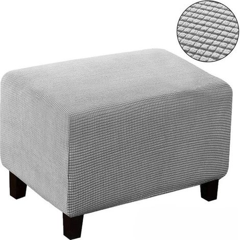 Funda cuadrada reposapiés, lavable, universal supersuave puf base elástica, antideslizante, S: Largo 60-75 cm, Ancho 40-55 cm, 35-45 cm, Gris